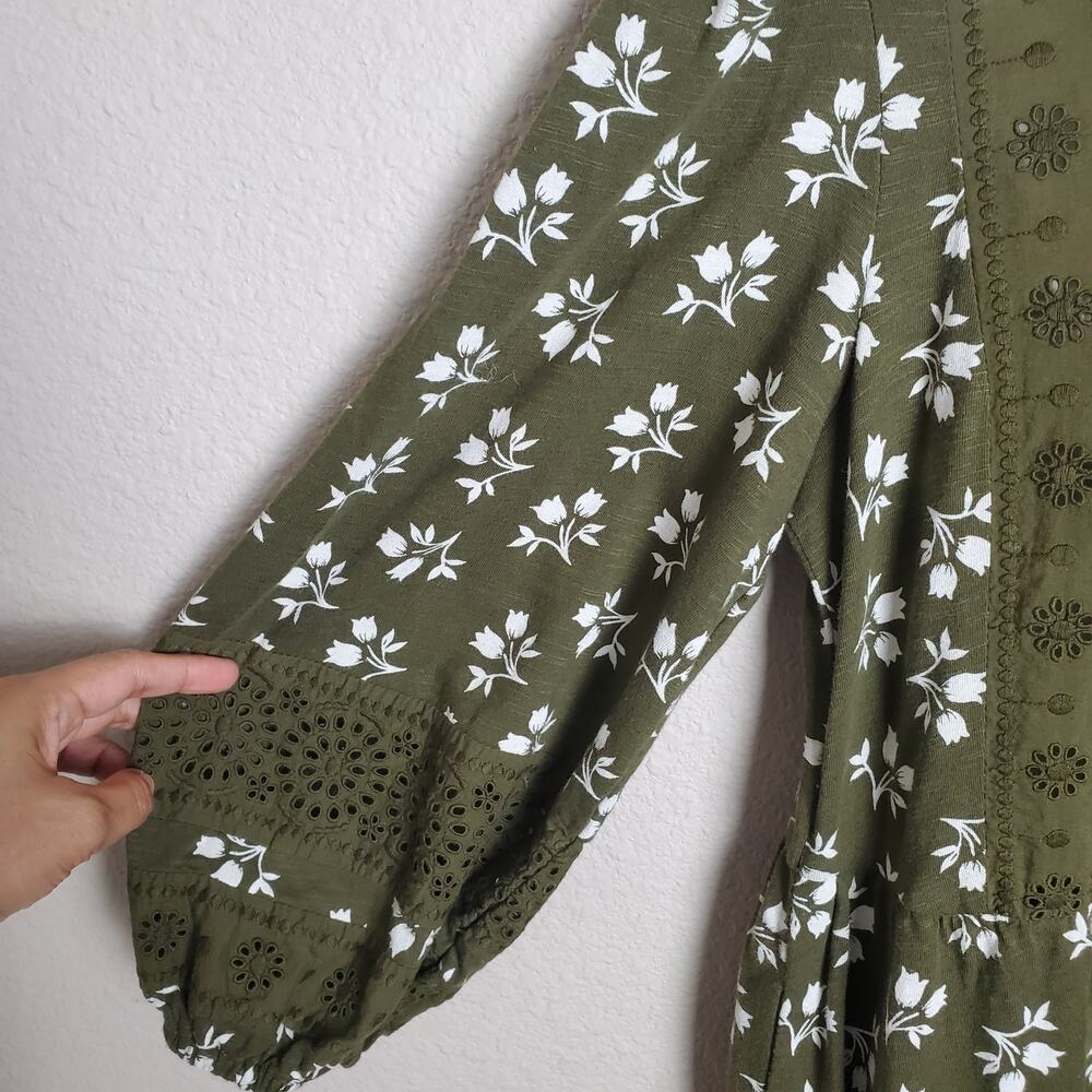 BODEN Olive Green Floral Babydoll Dress NWT Sz 10R Boho Prairie Whimsical - Picture 4 of 11